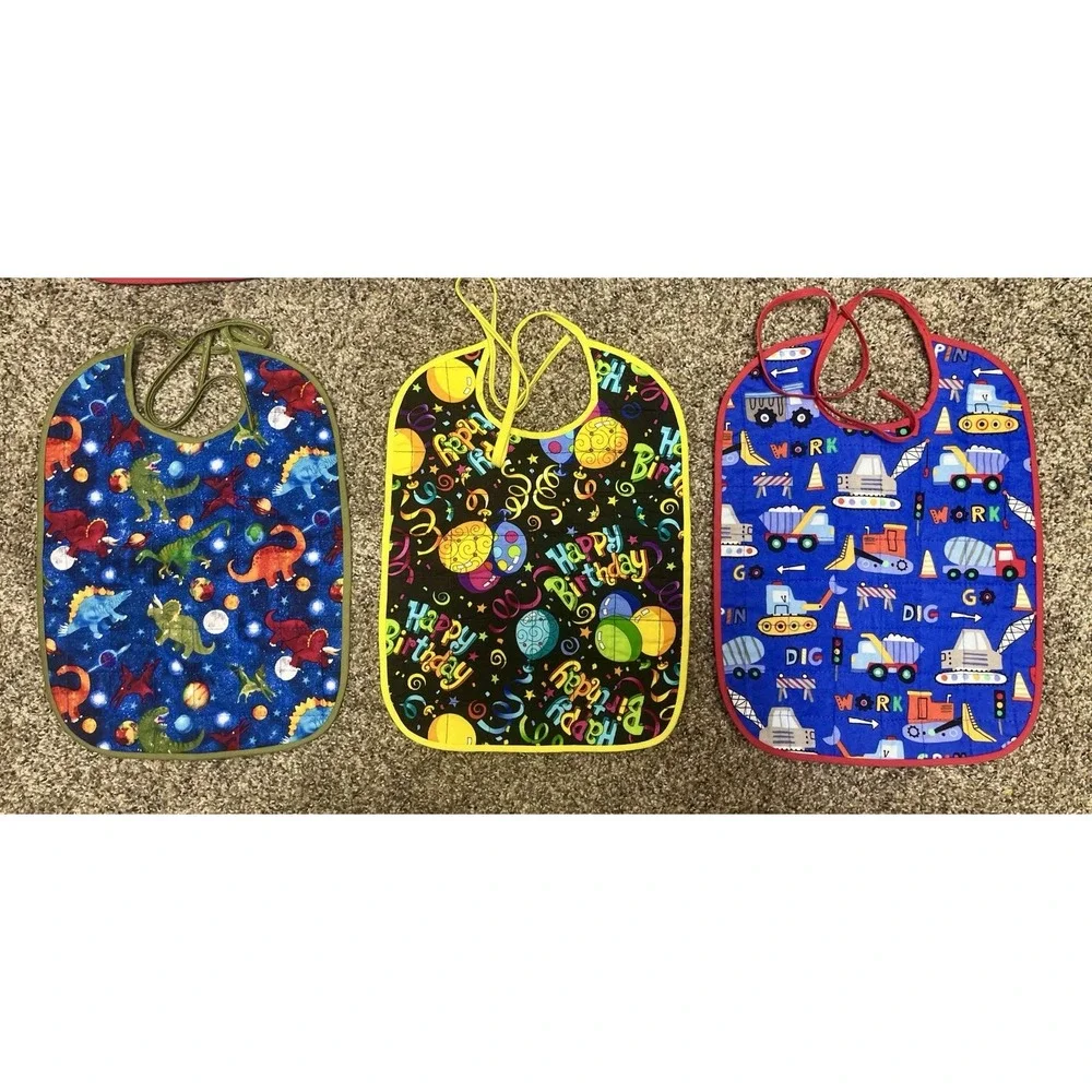 Lot Of 6 Quilted Handmade‎ Bibs Boy Theme Large Size 12